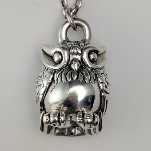 Vintage Sterling Silver Owl Pendant & Sterling Silver Azuki Chain Necklace, Total Weight: 28g (NAJO)